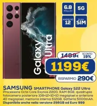 Euronics Samsung Smartphone Galaxy S22 Ultra offerta