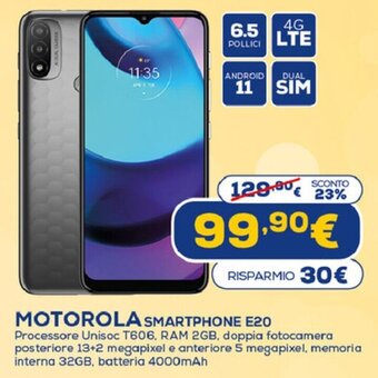 Euronics Motorola Smartphone E20 offerta