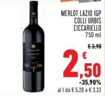 Conad Merlot Lazio IGP Colli Urbis Ciccariello 750 ml offerta