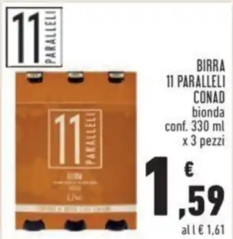 Conad Conad 11 Paralleli Birra bionda 330 ml x 3 pezzi offerta