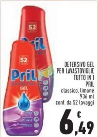 Conad Pril Detersivo Gel per Lavastoviglie Tutto in 1 classico. limone 936 ml 52 lavaggi offerta