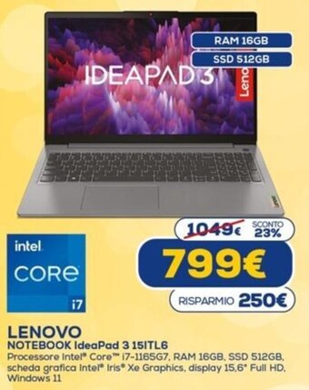 Euronics Lenovo Notebook IdeaPad 3 15ITL6 offerta
