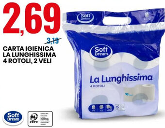 Eurospin Soft Dream Carta Igienica La Lunghissima 4 Rotoli, 2 Veli offerta