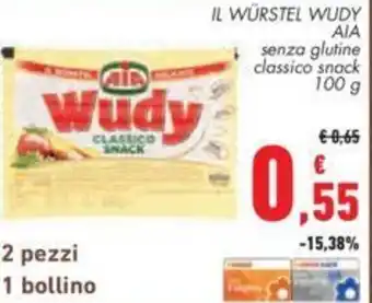 Conad AIA Il Würstel Wudy senza glutine classico snack 100 g offerta