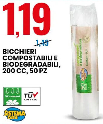 Eurospin Sistema Casa Bicchieri Compostabili e Biodegradabili 200 CC, 50 pz offerta
