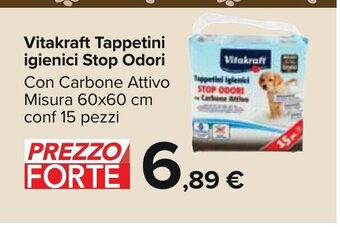 Carrefour Vitakraft Tappetini igienici Stop Odori Con Carbone Attivo Misura 60x60 cm conf 15 pezzi offerta