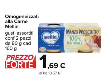 Carrefour Mellin Omogeneizzati alla Carne gusti assortiti conf 2 pezzi da 80 g cad 160 g offerta