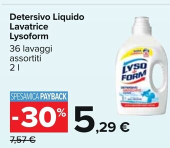 Carrefour Lysoform Detersivo Liquido Lavatrice 36 lavaggi assortiti 2 l offerta