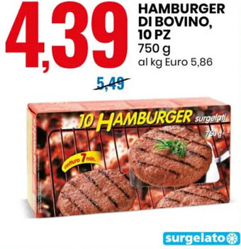 Eurospin Hamburger Di Bovino, 10 pz 750 g offerta