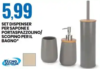 Tecno Acqua Set Dispenser per Sapone e Portaspazzolino/Scopino per il Bagno