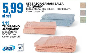 Eurospin Tecno Acqua Set 2 Asciugamani Balza Jacquard offerta