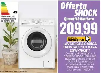 Eurospin Lavatrice a Carica Frontale 7 kg Daya DSW-71021 offerta