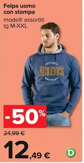 Carrefour Felpa uomo con stampa modelli assortiti tg M-XXL offerta