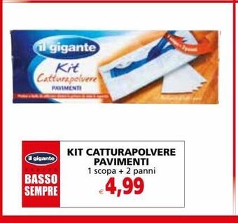 Il Gigante Kit catturapolvere pavimenti 1 scopa + 2 panni offerta