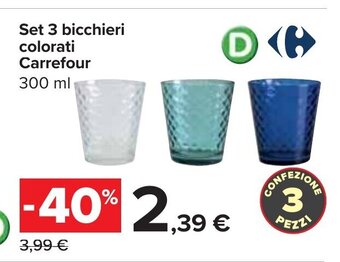 Carrefour Carrefour Set 3 bicchieri colorati 300 ml offerta