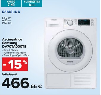 Carrefour Samsung Asciugatrice DV70TA000TE offerta