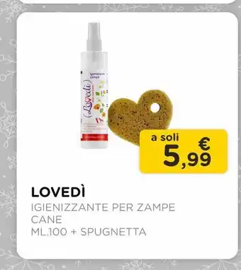 Arcaplanet Lovedì / igienizzante per zampe / cane / ml.100 ml + spugnetta offerta