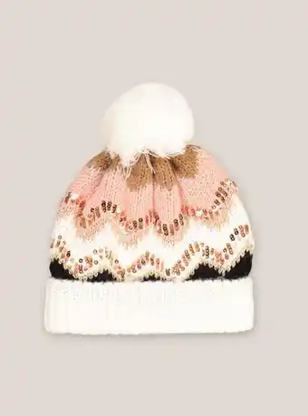 Cappello con pon pon e dettaglio paillettes