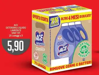 Supermercati Piccolo ACE Detersivo Liquido Lavatrice Vari Tipi 25 Lavaggi x 3 offerta