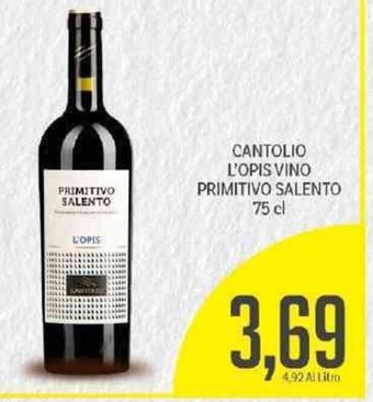 Supermercati Piccolo Cantolio L'Opis Vino Primitivo Salento 75 cl offerta