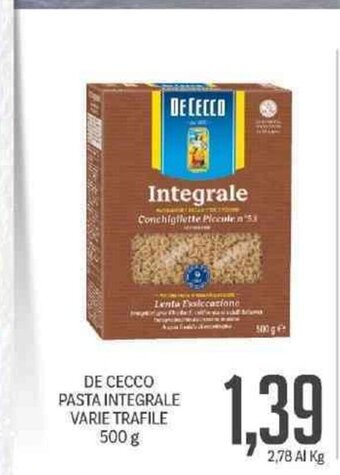 Supermercati Piccolo De Cecco Pasta Integrale Varie Trafile 500 g offerta