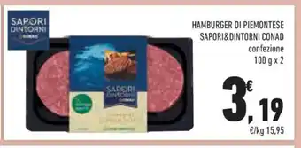 Conad Hamburger Di Piemontese Sapori&Dintorni Conad confezione 100 g x 2 offerta