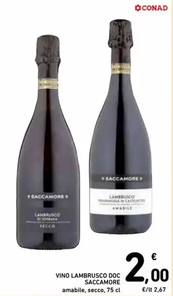 Spazio Conad Saccamore Vino Lambrusco DOC amabile, secco 75 cl offerta