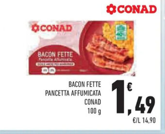 Conad Conad Bacon Fette Pancetta Affumicata 100 g offerta