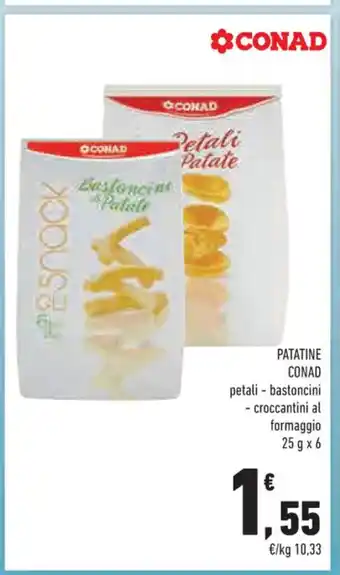 Conad Conad Patatine petali - bastoncini - croccantini al formaggio 25 g x 6 offerta