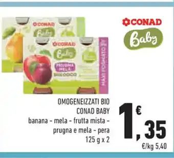 Conad Conad Baby Omogeneizzati Bio banana-mela-frutta mista - prugna e mela - pera 125 g x 2 offerta