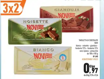Conad Tavoletta Di Cioccolato Novi bianca-noisette-gianduia - fondente 72% nero ripieno - pistacchio da 100 a 105 g offerta