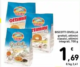 Spazio Conad Divella Biscotti grottoli, ottimini classici, ottimini integrali 700 g offerta