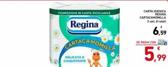 Spazio Conad Regina Cartacamomilla Carta Igienica 3 veli, 8 rotoli offerta