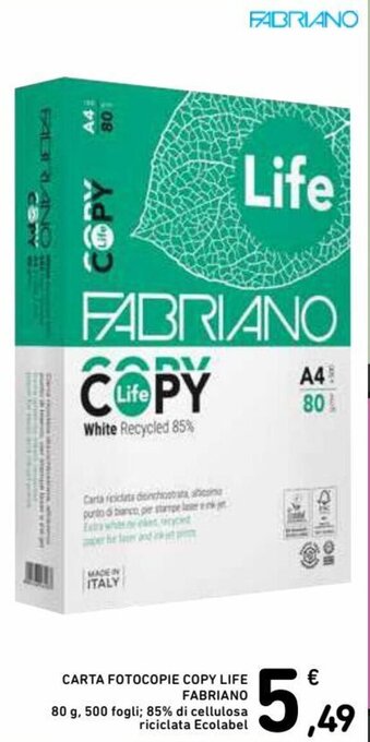 Spazio Conad Fabriano Carta Fotocopie Copy Life 80 g, 500 fogli offerta