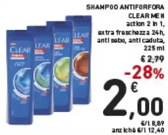 Spazio Conad Clear Men Shampoo Antiforfora 225 ml offerta
