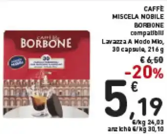 Spazio Conad Caffè Miscela Nobile Borbone 30 capsule, 216 g offerta
