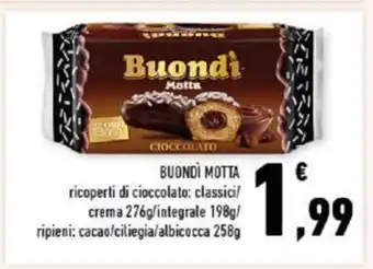 Conad Buondì Motta ricoperti di cioccolato: classici/crema 276g/integrale 198 g/ ripieni: cacao/ciliegia/albicocca 258 g offerta