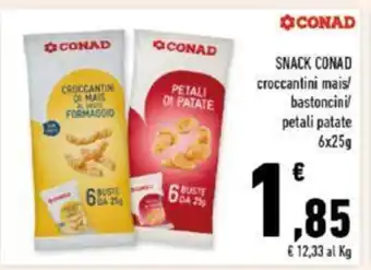Conad Conad Snack croccantini mais/ bastoncini/ petali patate 6 x 25 g offerta