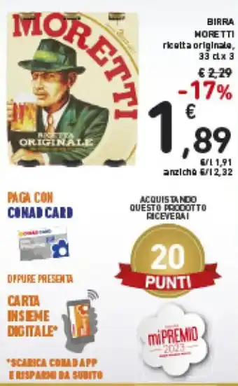 Spazio Conad Moretti Birra 33 cl x 3 offerta