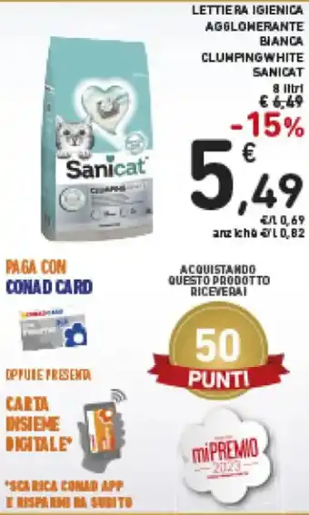 Spazio Conad Sanicat Lettiera Igienica Agglomerante Bianca Clumping White 8 litri offerta