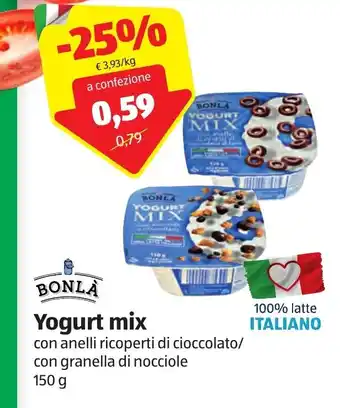 ALDI Bonlà Yogurt mix con anelli ricoperti di cioccolato/ con granella di nocciole 150 g offerta