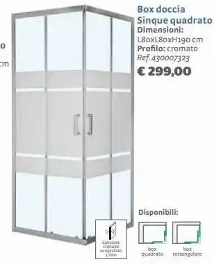 Bricocenter Box doccia sinque quadrato dimensioni: l80xl80xh190 cm offerta