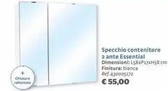 Specchio contenitore 2 ante essential dimensioni: l58xp17xh58 cm