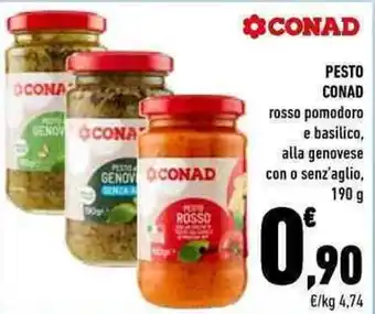 Conad Conad Pesto rosso pomodoro e basilico, alla genovese con o senz'aglio 190 g offerta