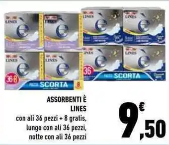 Conad Lines Assorbenti è con ali 36 pezzi + 8 gratis offerta