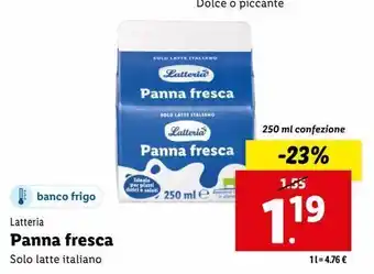 Lidl Panna fresca latteria offerta