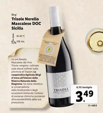 Lidl Trisole nerello mascalese doc sicilia offerta