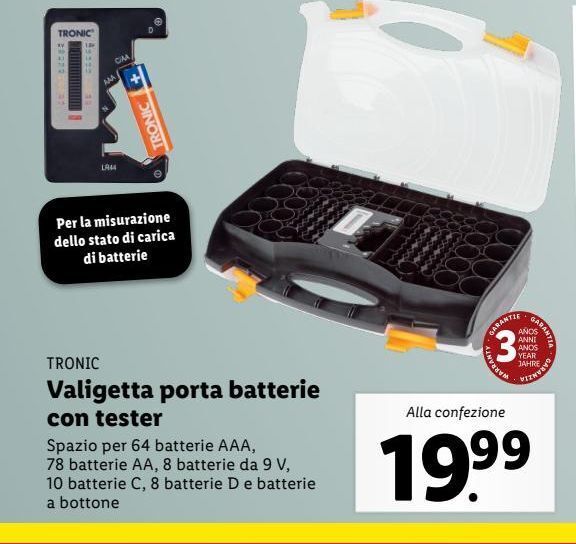 Valigetta porta batterie con tester offerta di Lidl