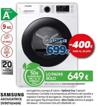 Expert Samsung Asciugatrice DV90TA240AE offerta