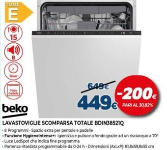 Expert Beko Lavastoviglie Scomparsa Totale BDIN38521Q offerta